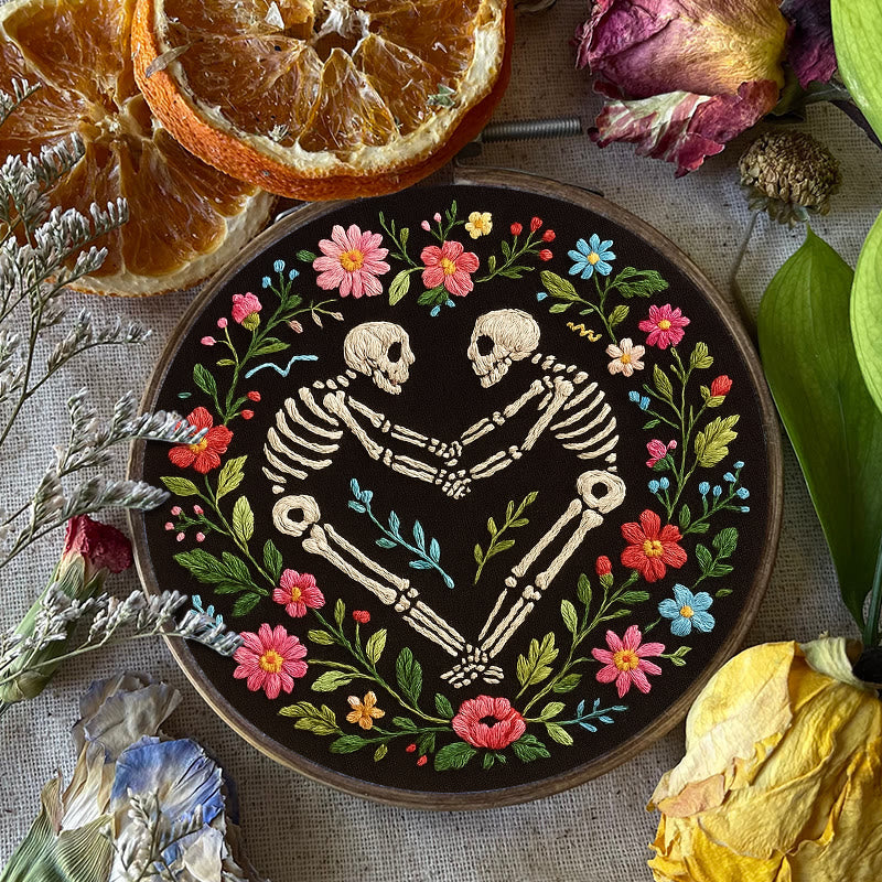 Rubbyoo Embroidery Kit - Romantic Love Skeleton | Halloween Floral Craft | Diy Needle Artwork - image 1