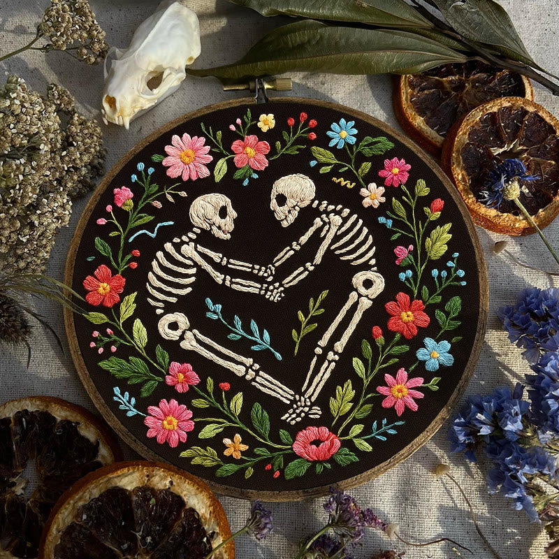 Rubbyoo Embroidery Kit - Romantic Love Skeleton | Halloween Floral Craft | Diy Needle Artwork - image 5
