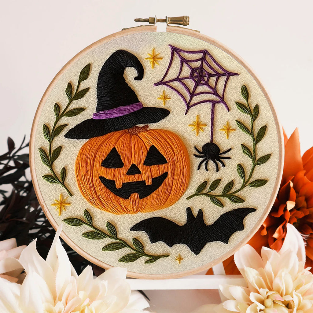 Rubbyoo Embroidery Kit - Pumpkin With Bat | Spook Halloween Decoration | Diy Holiday Handicraft - image 1