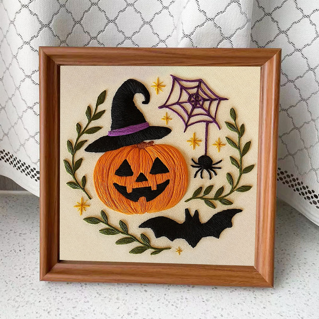 Rubbyoo Embroidery Kit - Pumpkin With Bat | Spook Halloween Decoration | Diy Holiday Handicraft - Embroidery Kit Plus An Extra Frame - image 8