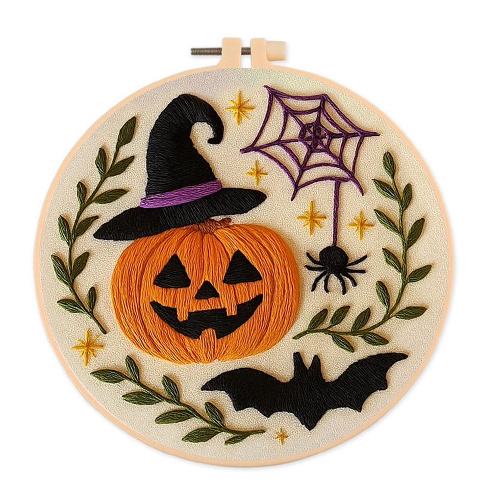 Rubbyoo Embroidery Kit - Pumpkin With Bat | Spook Halloween Decoration | Diy Holiday Handicraft - 20*20cm - image 0