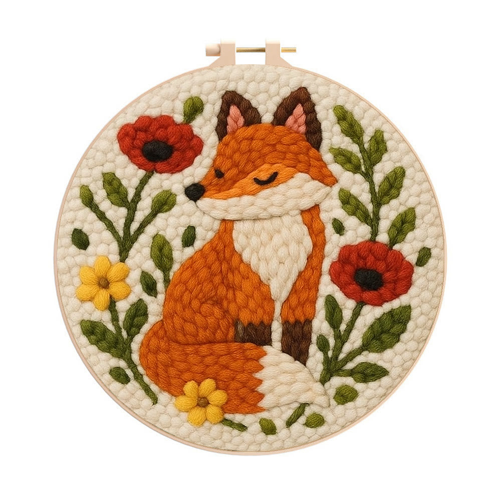  Floral Fox  Punch Needle  Kit - Unique Animal  Artwork | Easy Handmade Craft  For Kids - 20cm*20cm - image 0