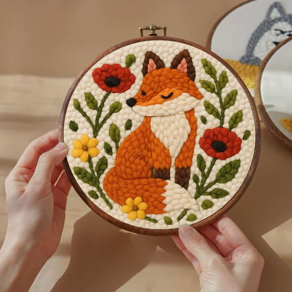  Floral Fox  Punch Needle  Kit - Unique Animal  Artwork | Easy Handmade Craft  For Kids - image 2