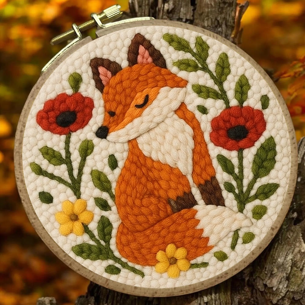  Floral Fox  Punch Needle  Kit - Unique Animal  Artwork | Easy Handmade Craft  For Kids - image 1