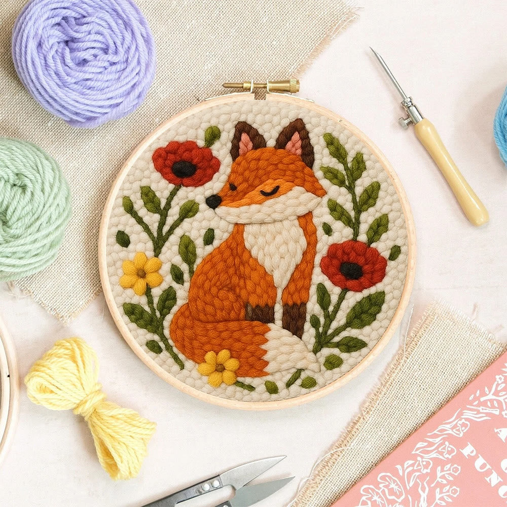 Floral Fox  Punch Needle  Kit - Unique Animal  Artwork | Easy Handmade Craft  For Kids - image 3