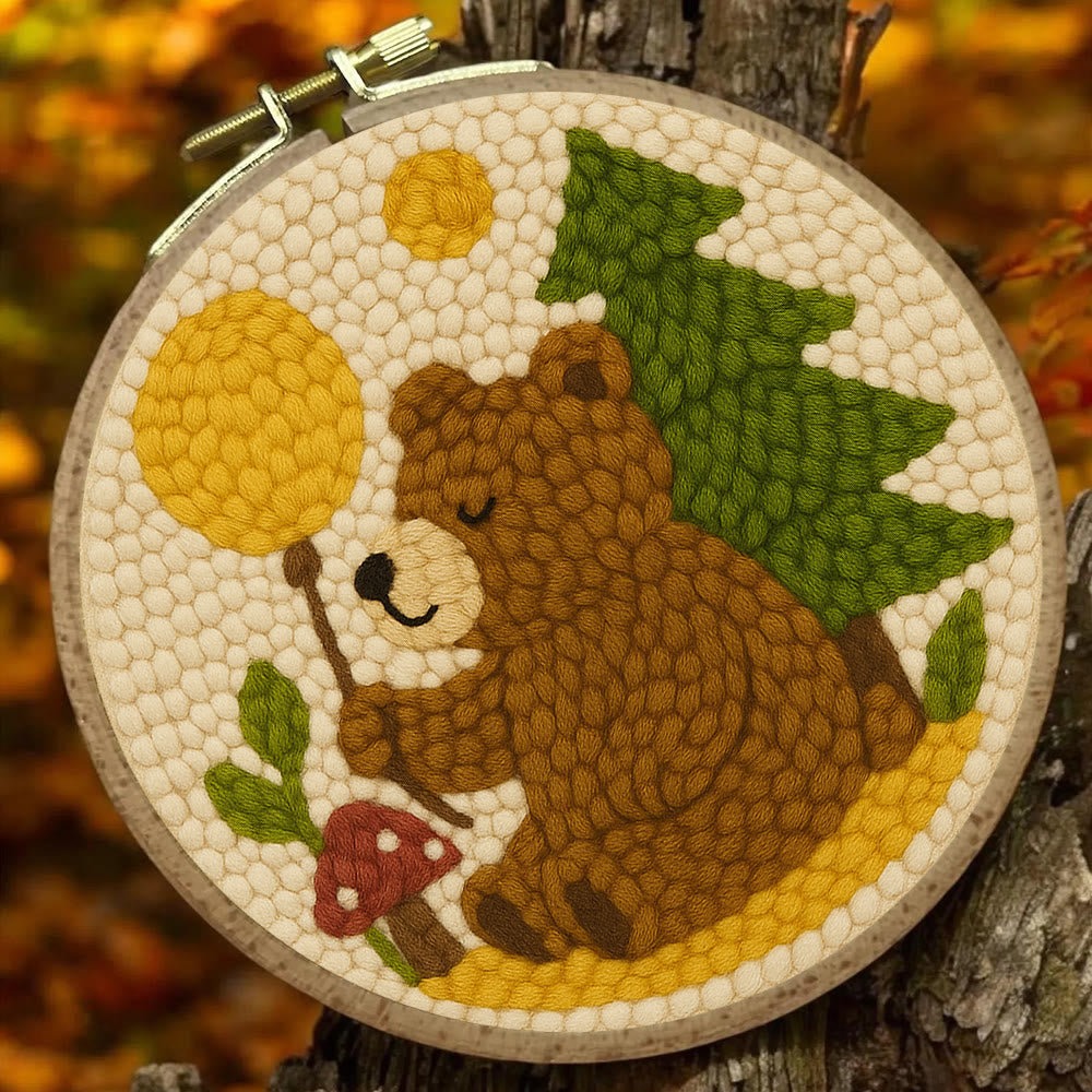  Bear With Balloon Punch Needle  Kit - Lovely Handmade Craft | Nice For Birthday Gifts  - image 1