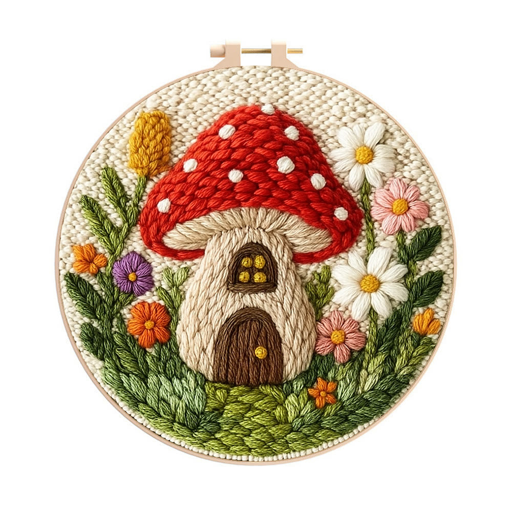 Mushroom House Punch Needle  Kit - Cute Floral Handicraft | Perfect As Gifts - 20cm*20cm - image 0