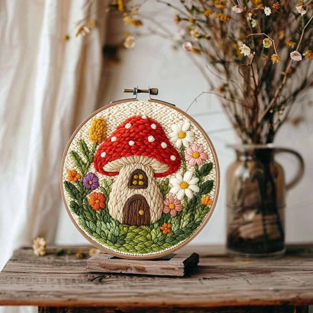 Mushroom House Punch Needle  Kit - Cute Floral Handicraft | Perfect As Gifts - image 5