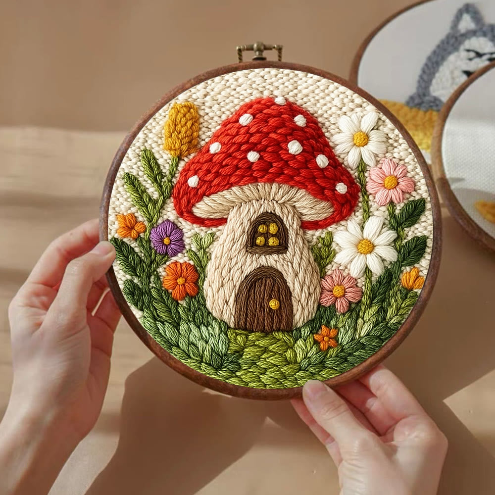 Mushroom House Punch Needle  Kit - Cute Floral Handicraft | Perfect As Gifts - image 2