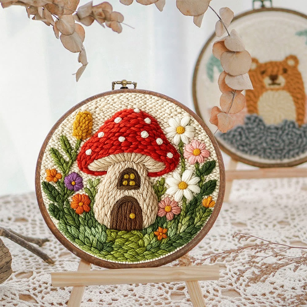Mushroom House Punch Needle  Kit - Cute Floral Handicraft | Perfect As Gifts - image 6