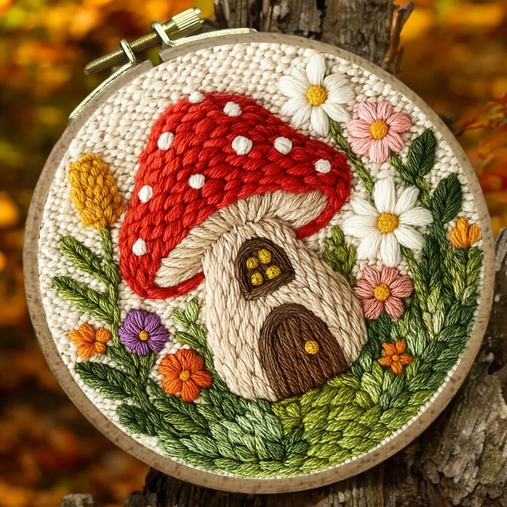 Mushroom House Punch Needle  Kit - Cute Floral Handicraft | Perfect As Gifts - image 4