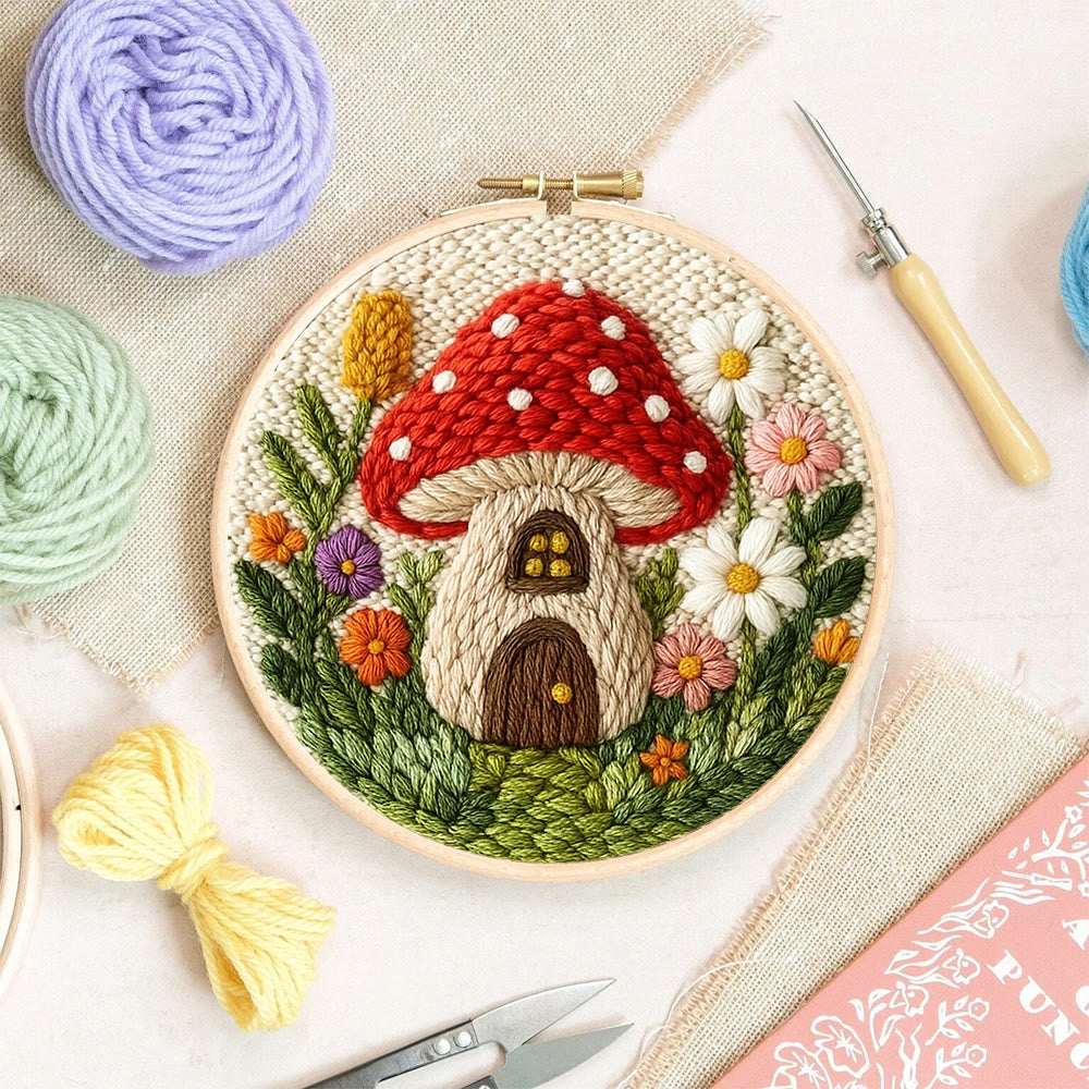 Mushroom House Punch Needle  Kit - Cute Floral Handicraft | Perfect As Gifts - image 7