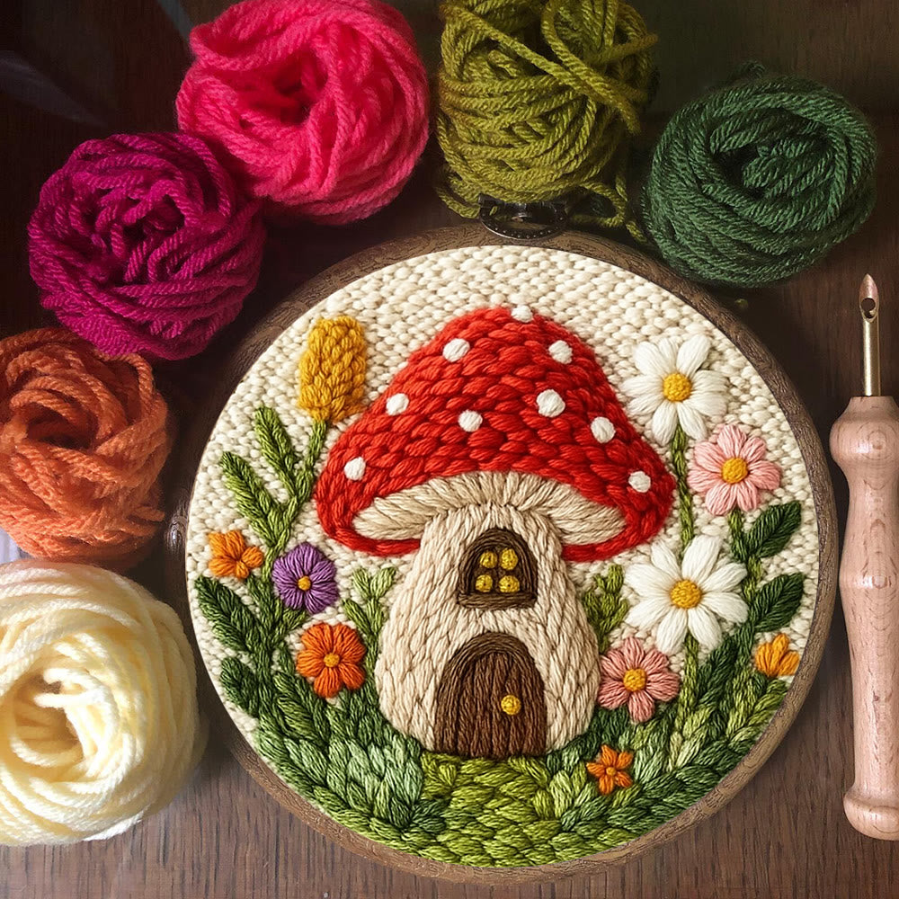 Mushroom House Punch Needle  Kit - Cute Floral Handicraft | Perfect As Gifts - image 1