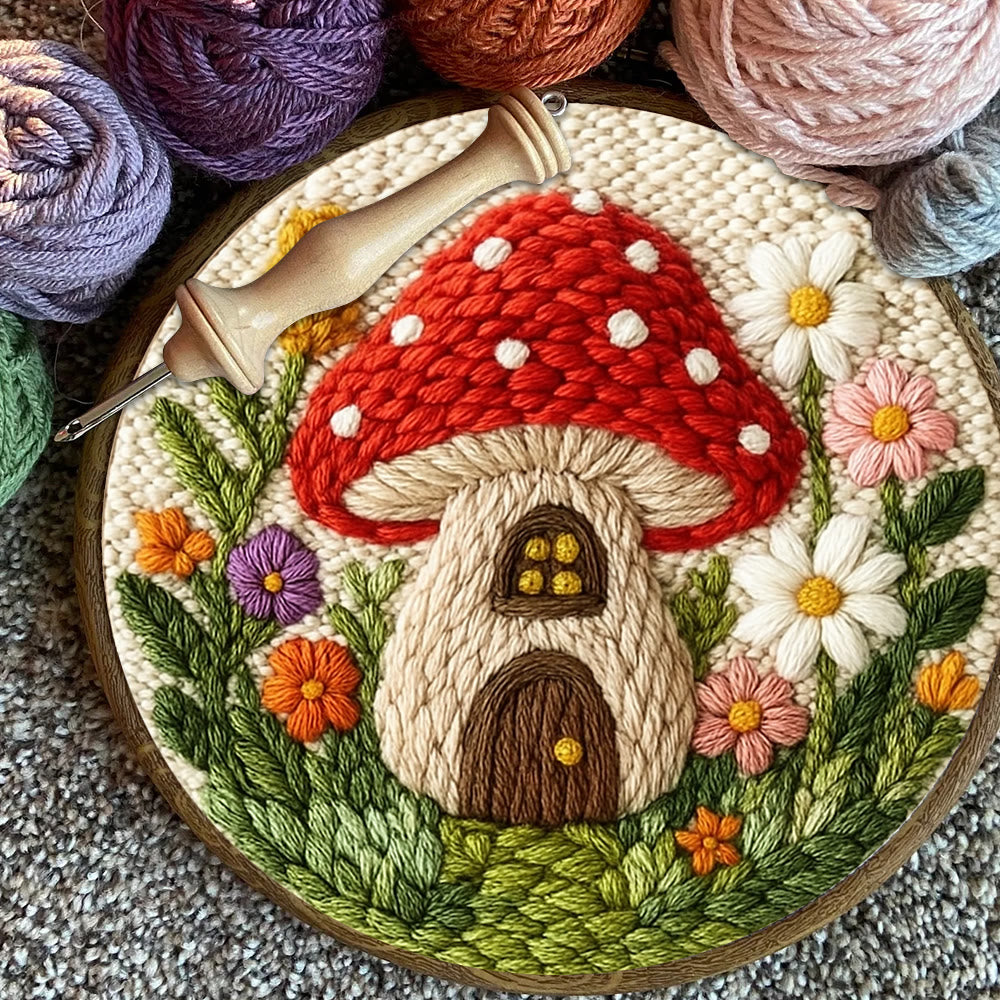 Mushroom House Punch Needle  Kit - Cute Floral Handicraft | Perfect As Gifts - image 3