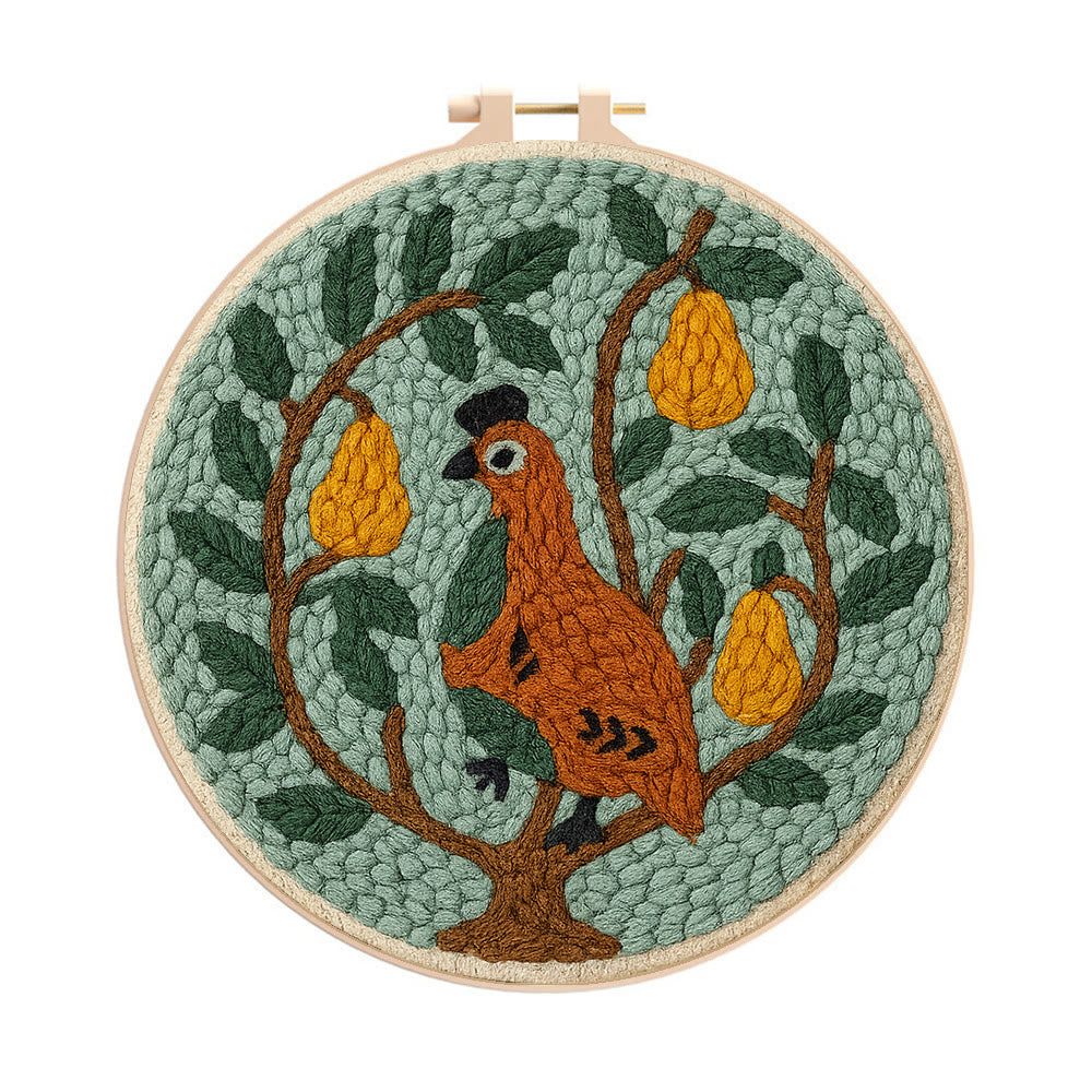  Partridge With Pear Tree  Punch Needle  Kit - Handicraft For Bird Lovers |  Diy Home Decoration - 20cm*20cm - image 0