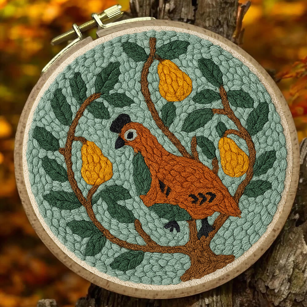  Partridge With Pear Tree  Punch Needle  Kit - Handicraft For Bird Lovers |  Diy Home Decoration - image 1