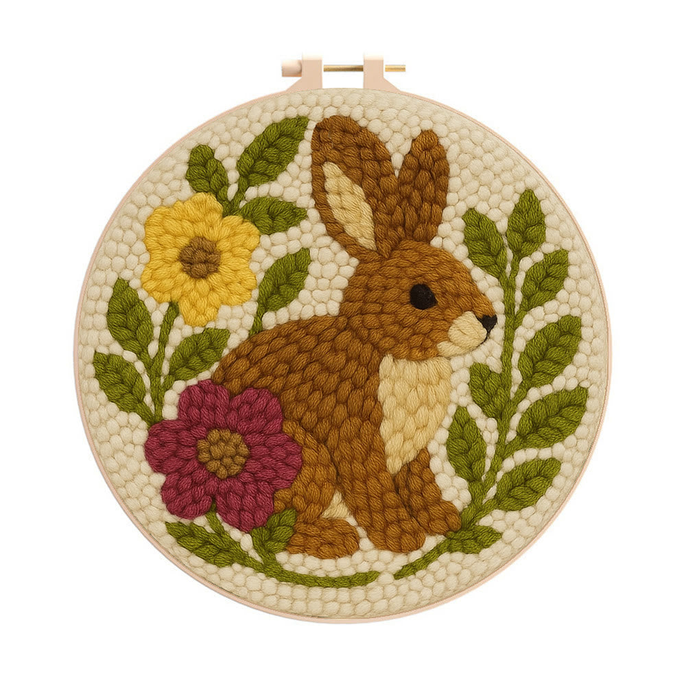 Flower Bunny Punch Needle Kit - Easy Animal Needlework |  Diy Yarn Craft - 20cm*20cm - image 0