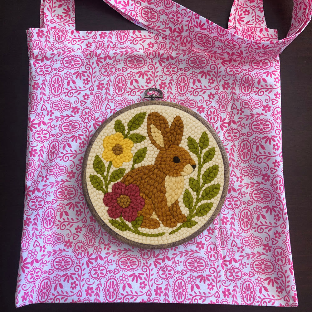 Flower Bunny Punch Needle Kit - Easy Animal Needlework |  Diy Yarn Craft - image 8