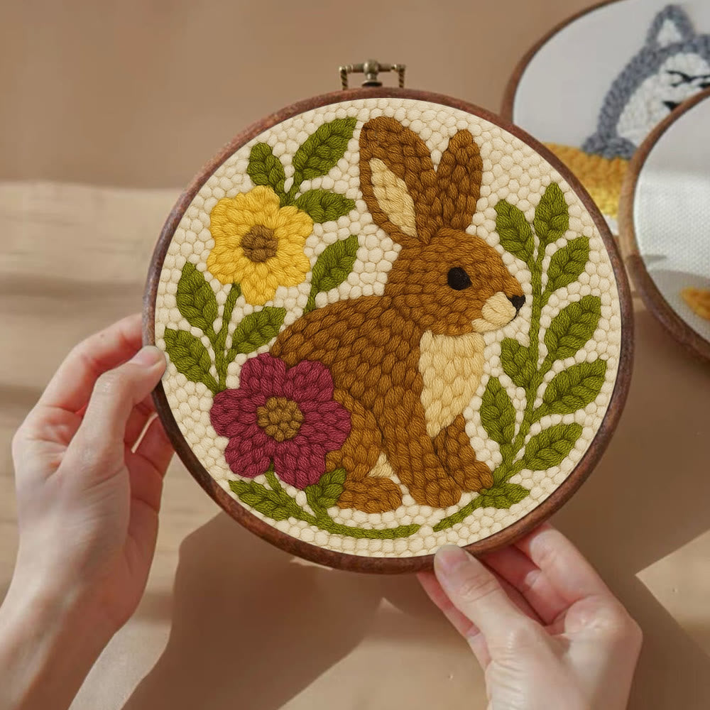 Flower Bunny Punch Needle Kit - Easy Animal Needlework |  Diy Yarn Craft - image 4