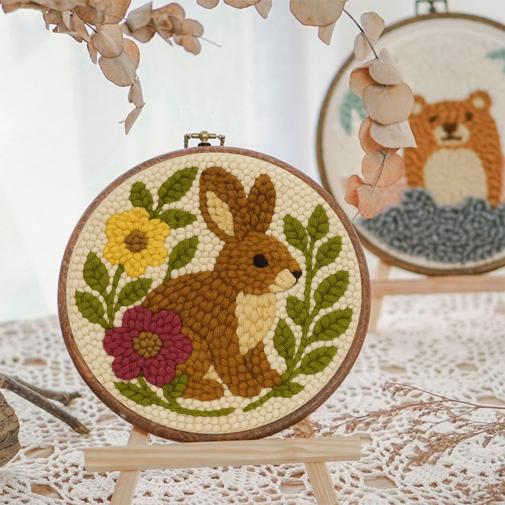 Flower Bunny Punch Needle Kit - Easy Animal Needlework |  Diy Yarn Craft - image 7
