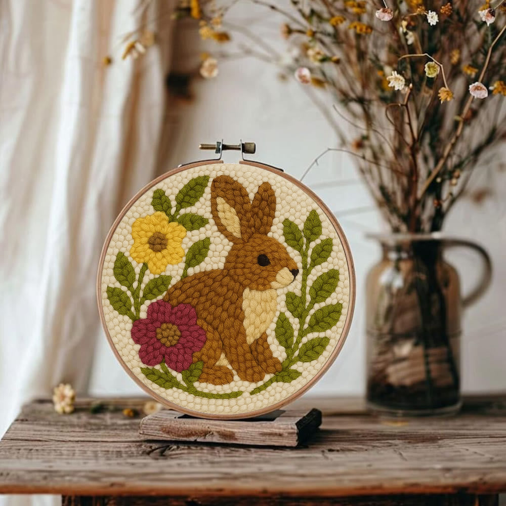 Flower Bunny Punch Needle Kit - Easy Animal Needlework |  Diy Yarn Craft - image 6
