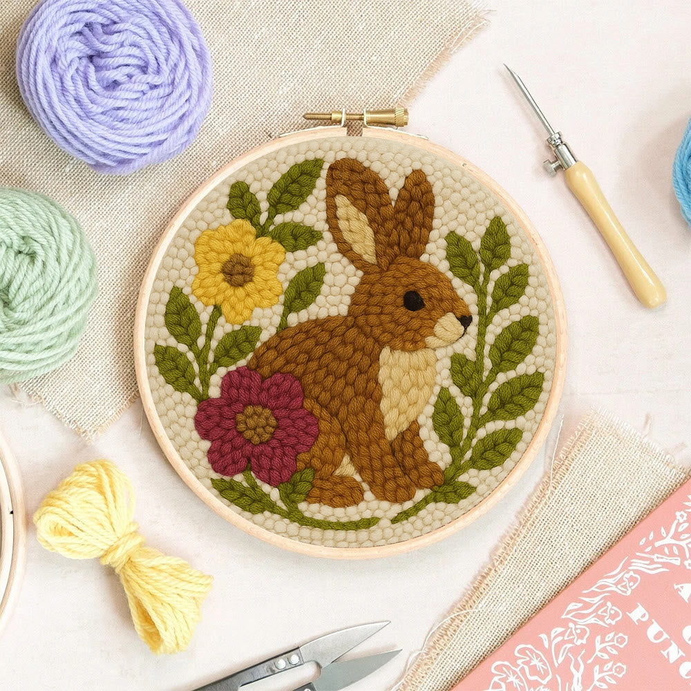 Flower Bunny Punch Needle Kit - Easy Animal Needlework |  Diy Yarn Craft - image 5