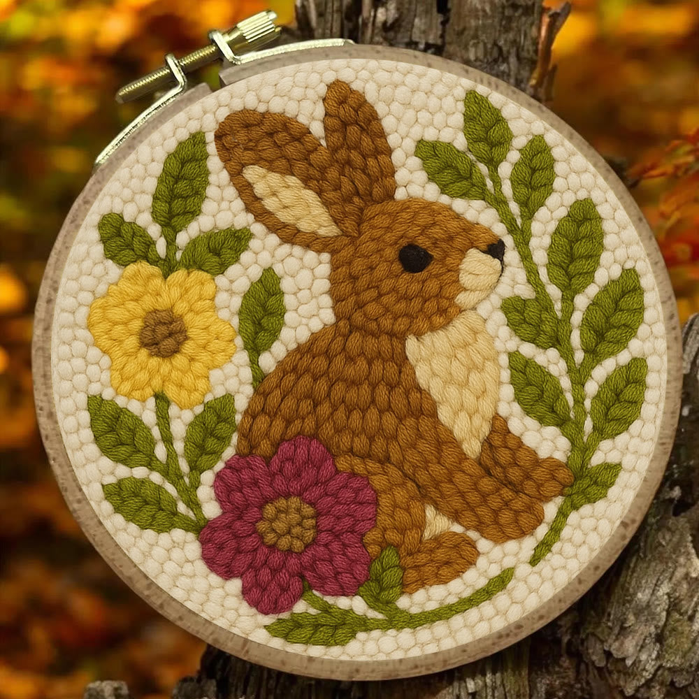 Flower Bunny Punch Needle Kit - Easy Animal Needlework |  Diy Yarn Craft - image 3