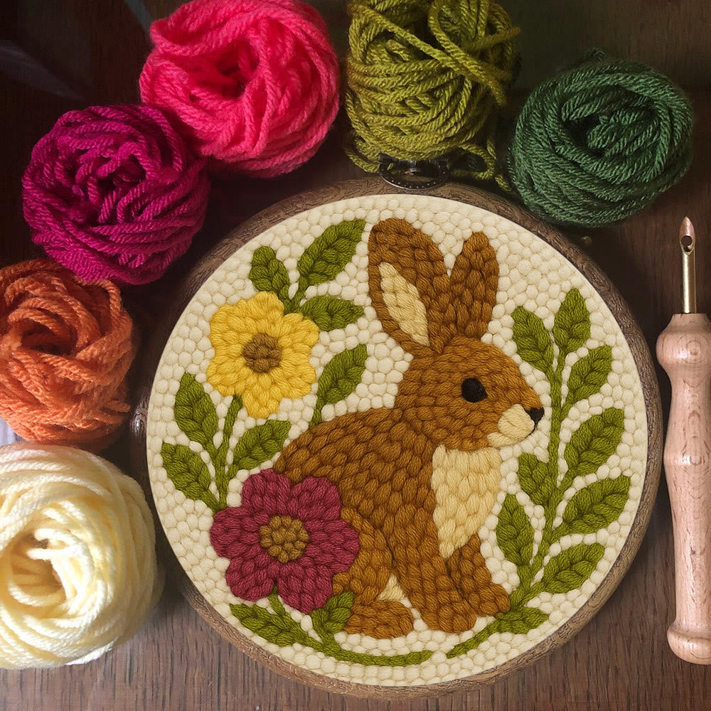 Flower Bunny Punch Needle Kit - Easy Animal Needlework |  Diy Yarn Craft - image 2