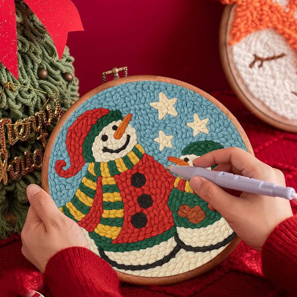  Christmas Snowman Punch Needle Kit - Christmas Handmade Gifts | Diy Artwork For Crafters - image 1