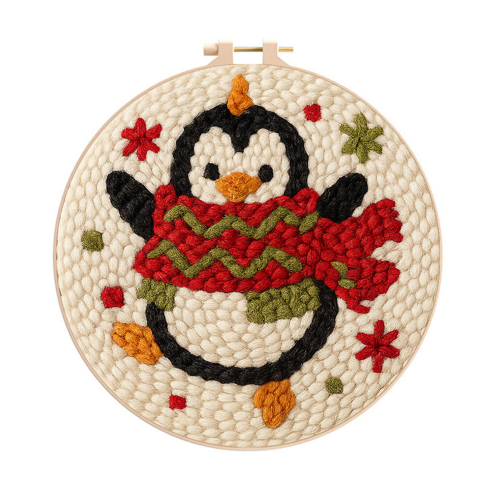 Cheerful Penguin Punch Needle Kit - Unique Christmas Gifts | Perfect Christmas Ornament - 20cm*20cm - image 0