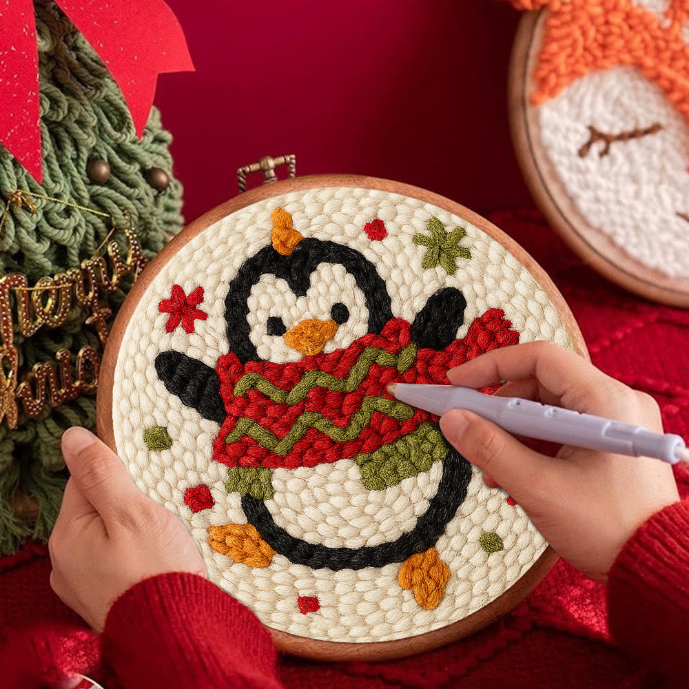 Cheerful Penguin Punch Needle Kit - Unique Christmas Gifts | Perfect Christmas Ornament - image 2