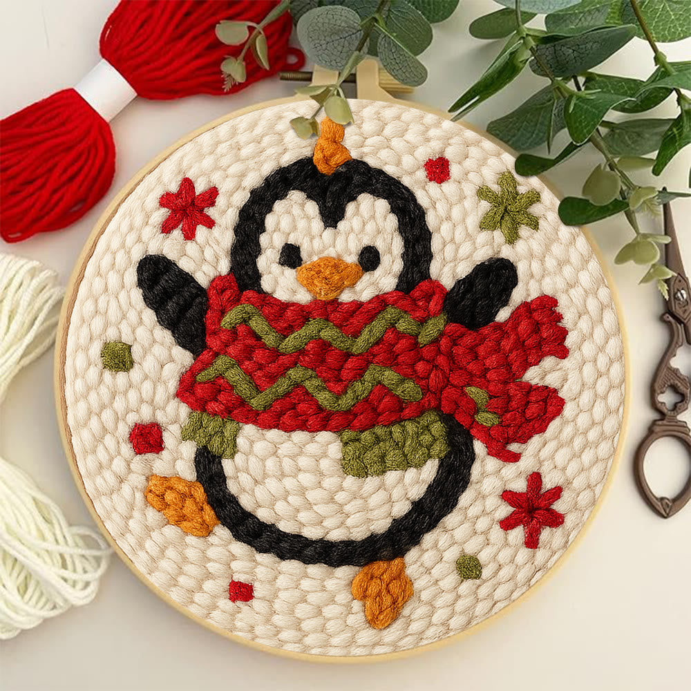 Cheerful Penguin Punch Needle Kit - Unique Christmas Gifts | Perfect Christmas Ornament - image 1