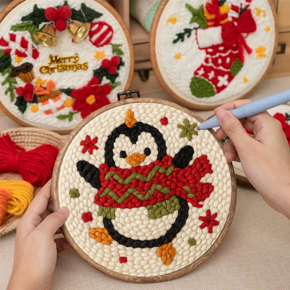 Cheerful Penguin Punch Needle Kit - Unique Christmas Gifts | Perfect Christmas Ornament - image 4