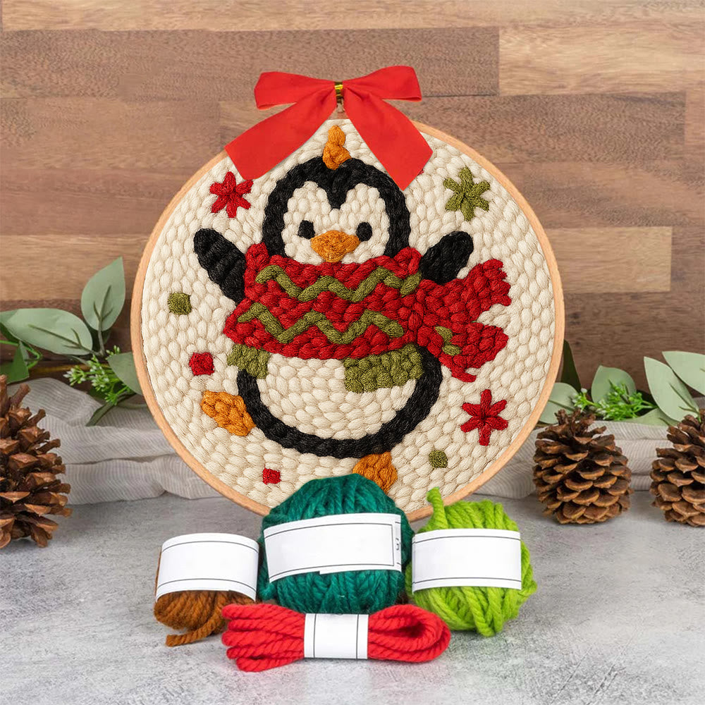 Cheerful Penguin Punch Needle Kit - Unique Christmas Gifts | Perfect Christmas Ornament - image 5