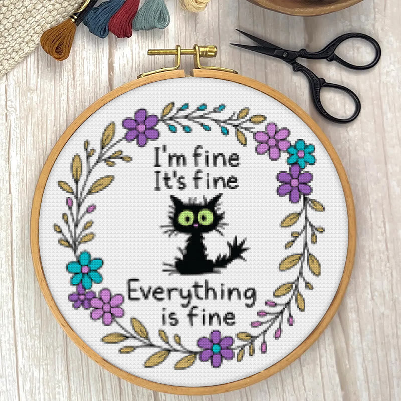 Cross Stitch Kit - " I'm Fine" Cat | Easy Needlecraft  For Beginner | Perfect As Desktop Decoration - image 1