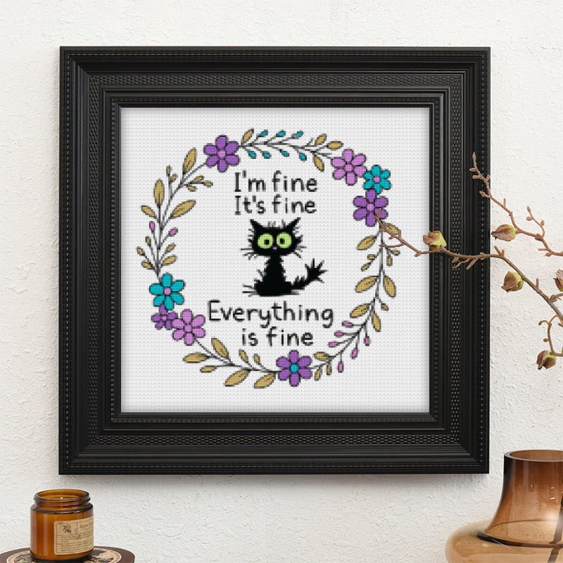 Cross Stitch Kit - " I'm Fine" Cat | Easy Needlecraft  For Beginner | Perfect As Desktop Decoration - image 9