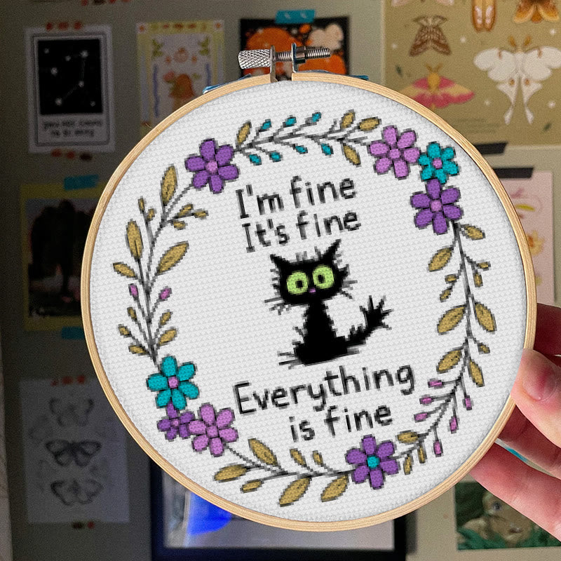 Cross Stitch Kit - " I'm Fine" Cat | Easy Needlecraft  For Beginner | Perfect As Desktop Decoration - image 4
