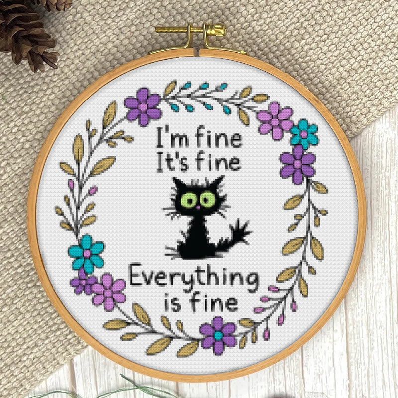 Cross Stitch Kit - " I'm Fine" Cat | Easy Needlecraft  For Beginner | Perfect As Desktop Decoration - image 2