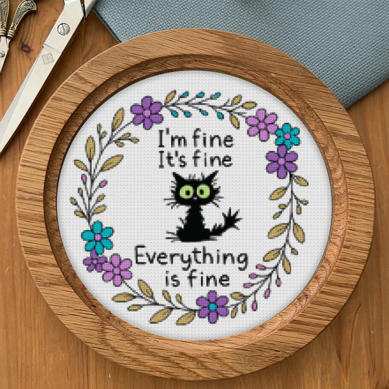 Cross Stitch Kit - " I'm Fine" Cat | Easy Needlecraft  For Beginner | Perfect As Desktop Decoration - image 3
