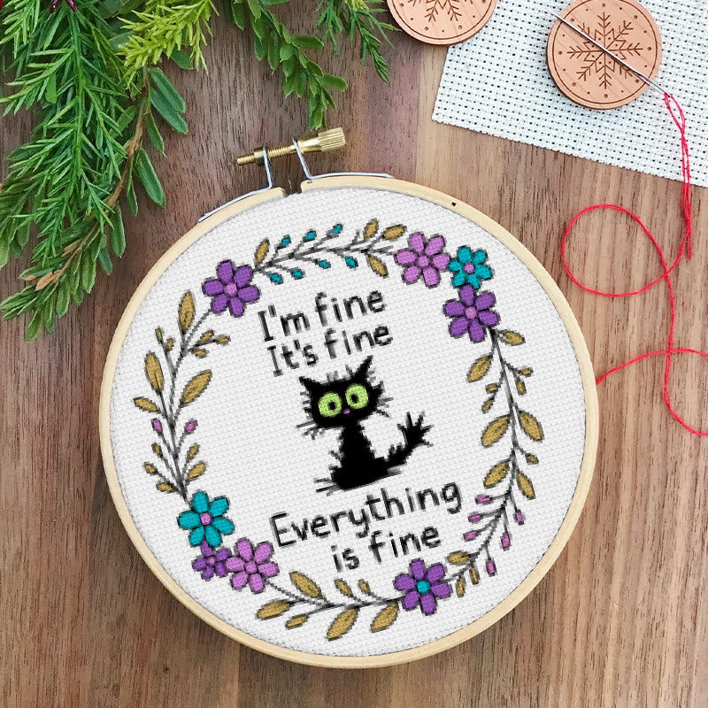 Cross Stitch Kit - " I'm Fine" Cat | Easy Needlecraft  For Beginner | Perfect As Desktop Decoration - image 6