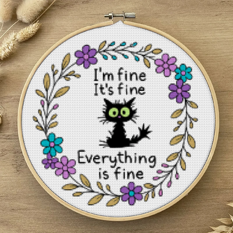Cross Stitch Kit - " I'm Fine" Cat | Easy Needlecraft  For Beginner | Perfect As Desktop Decoration - image 5