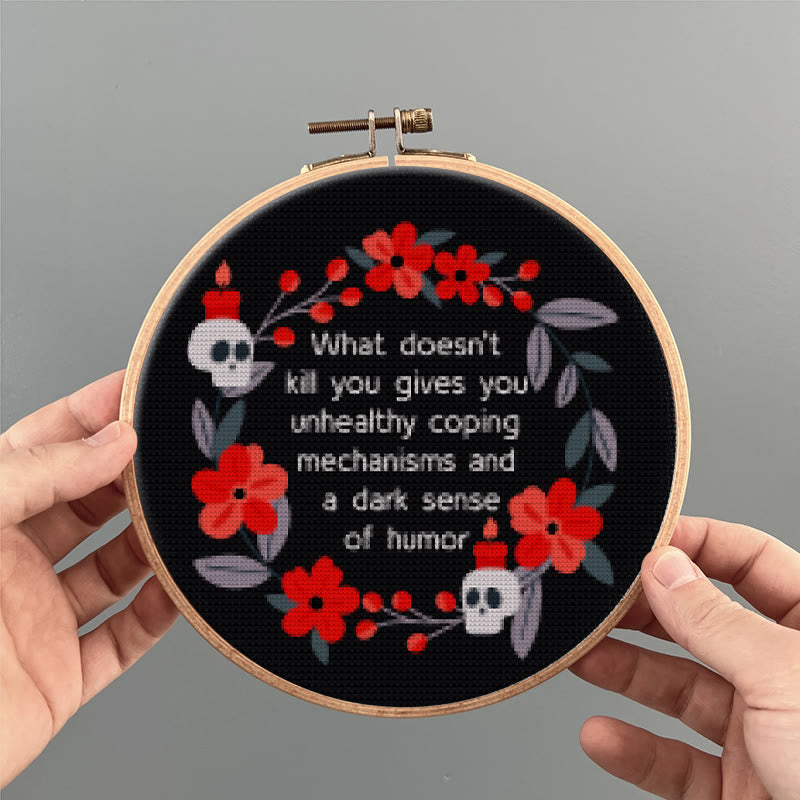 Cross Stitch Kit - Flowers And Skulls | Funny Dark Humor Handicraft | Sarcastic Wall Artwork  - image 6