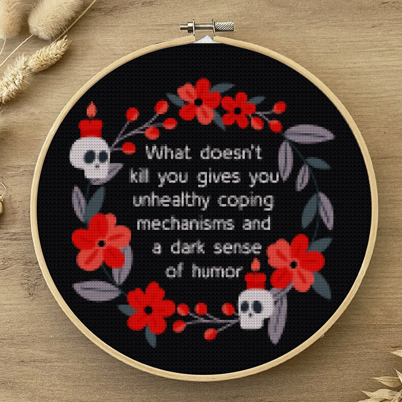 Cross Stitch Kit - Flowers And Skulls | Funny Dark Humor Handicraft | Sarcastic Wall Artwork  - image 3