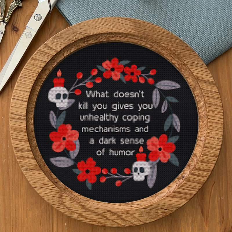 Cross Stitch Kit - Flowers And Skulls | Funny Dark Humor Handicraft | Sarcastic Wall Artwork  - image 7
