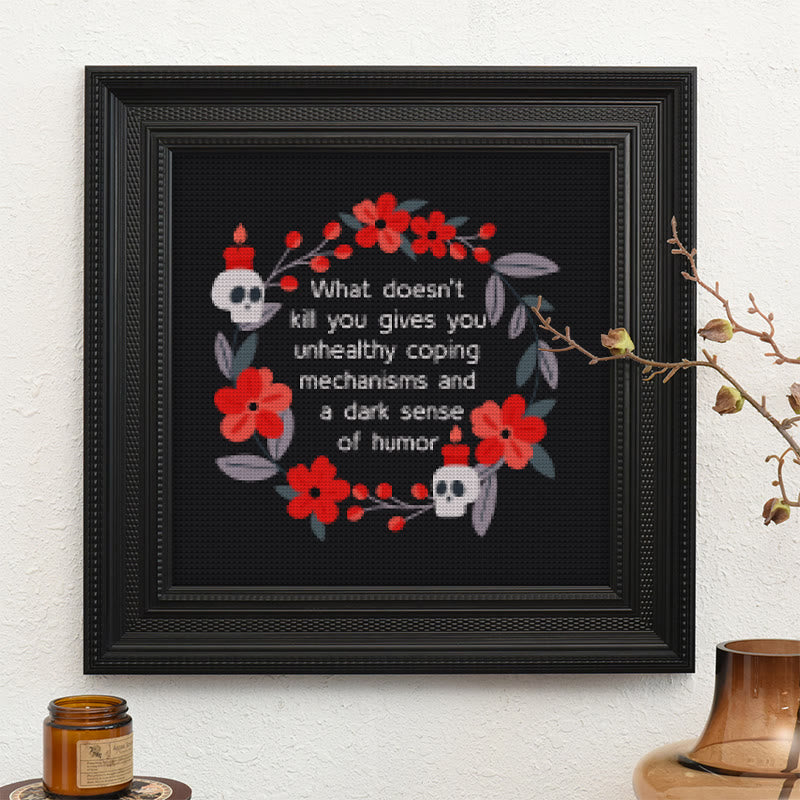 Cross Stitch Kit - Flowers And Skulls | Funny Dark Humor Handicraft | Sarcastic Wall Artwork  - image 9