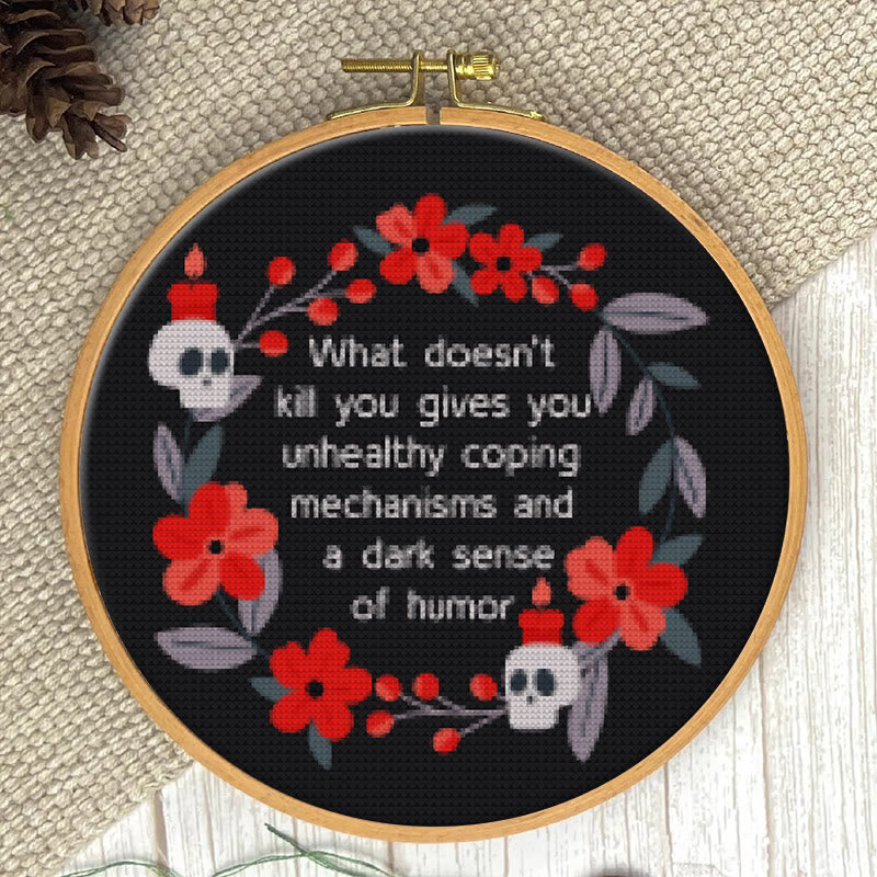 Cross Stitch Kit - Flowers And Skulls | Funny Dark Humor Handicraft | Sarcastic Wall Artwork  - image 4