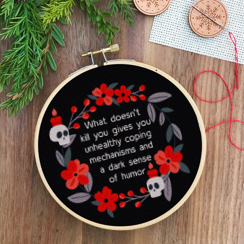 Cross Stitch Kit - Flowers And Skulls | Funny Dark Humor Handicraft | Sarcastic Wall Artwork  - image 5