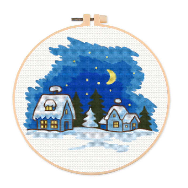 Cross Stitch Kit - Late Night Town | Landscape Stitch Artwork | Unique Wall Hanging - 20×20cm - image 0