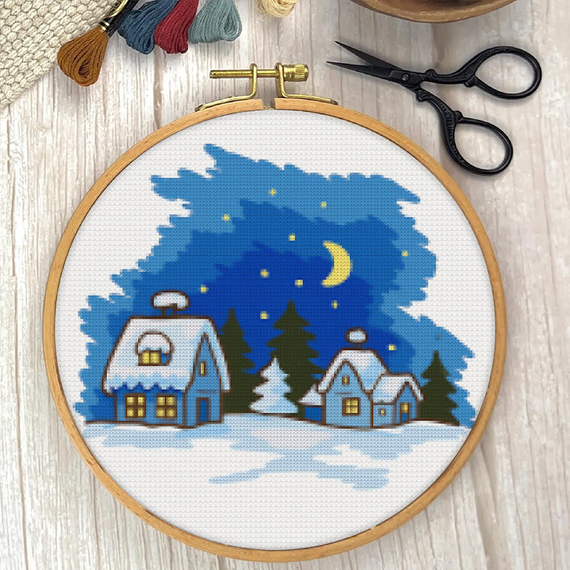 Cross Stitch Kit - Late Night Town | Landscape Stitch Artwork | Unique Wall Hanging - image 4