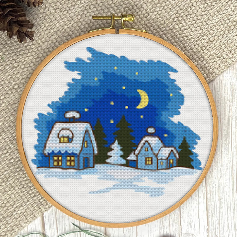 Cross Stitch Kit - Late Night Town | Landscape Stitch Artwork | Unique Wall Hanging - image 2